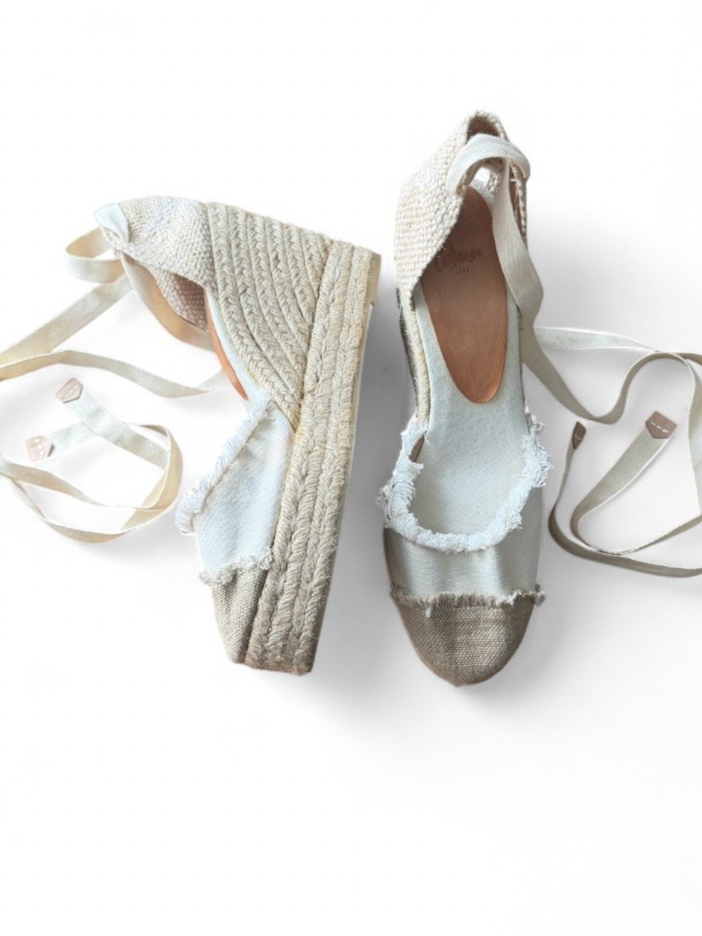 Castaner Natural/Tan Wedge Espadrille Ankle Tie Sandals, EU 41